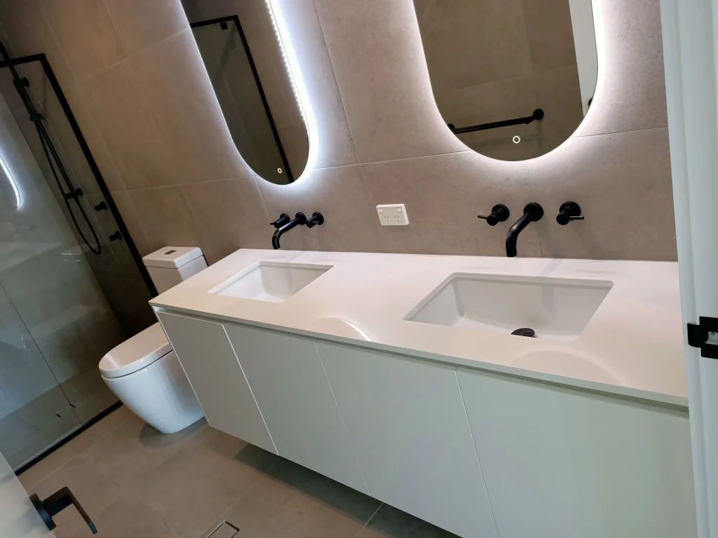 Double vanity bathroom with black tapware