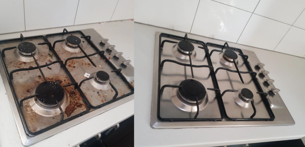 Oven cooktop before and after cleaning