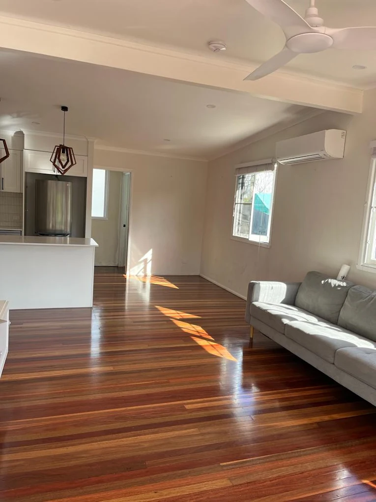Open plan living with hardwood floors